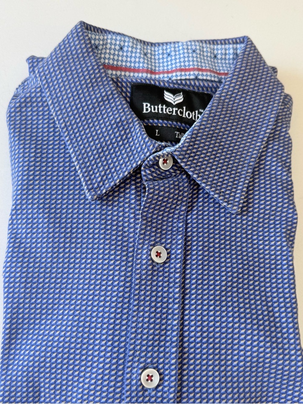 Buttercloth Mens Large Tall Fit Blue Geometric Short Sleeve Button Up Shirt New